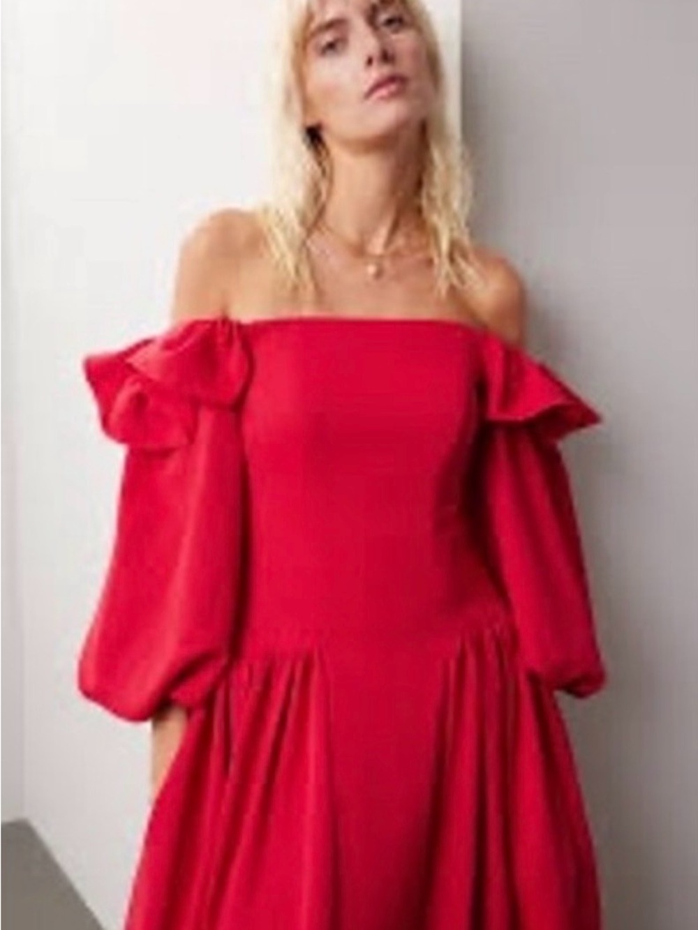 Zac Posen Off-Shoulder Red Maxi Dress
